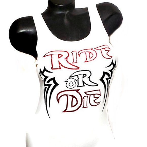 Ride or Die White Fitted Racerback Tank. - Picture 2 of 4
